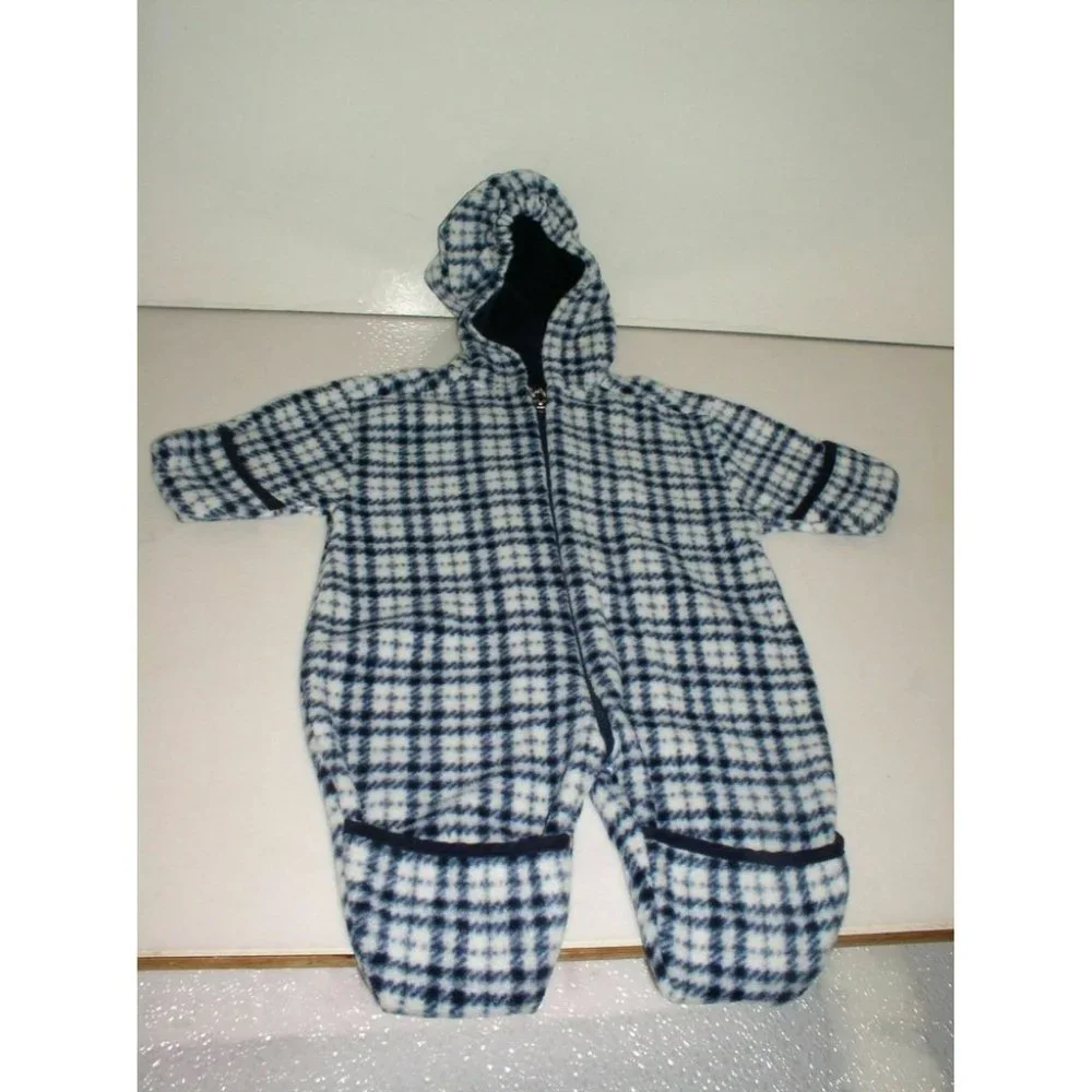 Miniwear Baby's Unisex 1 Piece Hooded Zipup Winter Plaid Blue/White Size 0-3 Mos - Picture 11 of 12